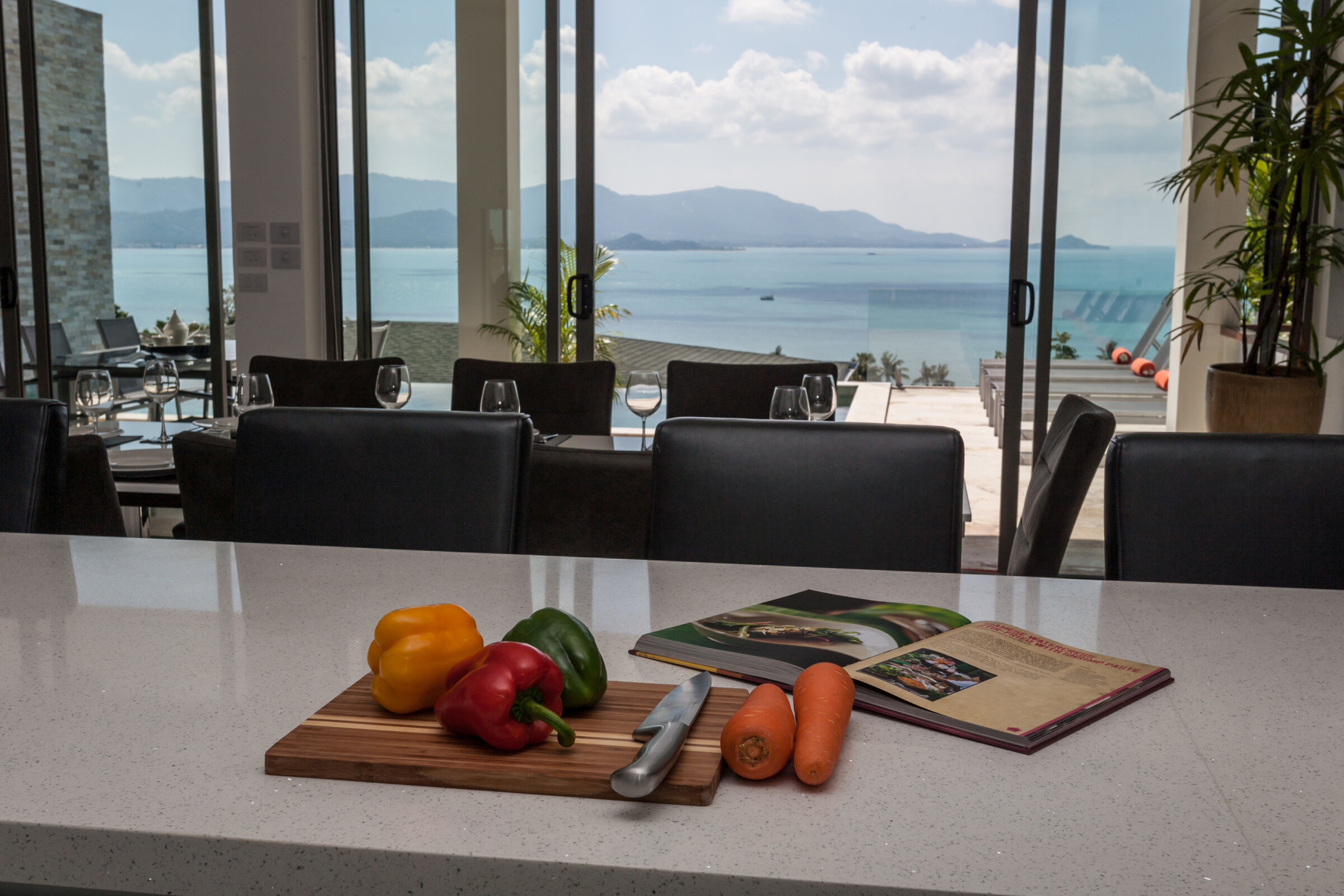 Villa Daizo outdoor dining area at sunset